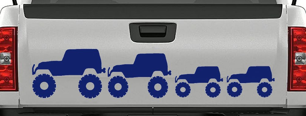 Jeep Stick Family With Two Kids Off Road Car or Truck Window Decal Sticker (Navy)