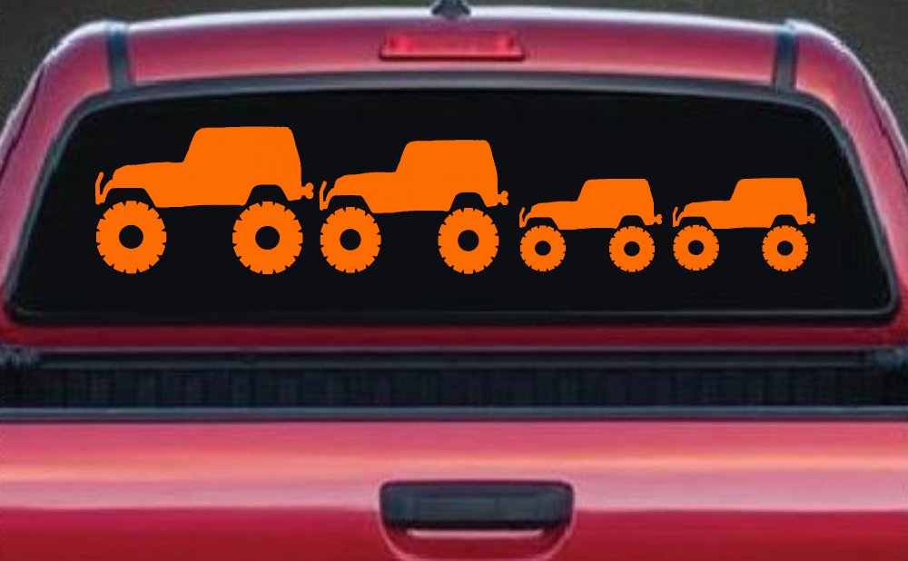 Jeep Stick Family With Two Kids Off Road Car or Truck Window Decal Sticker (Orange)
