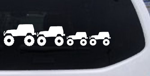 Jeep Stick Family With Two Kids Off Road Car or Truck Window Decal Sticker (White)