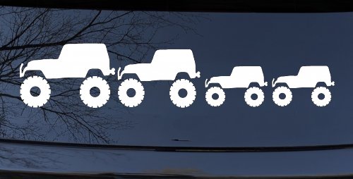 Jeep Stick Family With Two Kids Off Road Car or Truck Window Vinyl Decal Sticker (White)