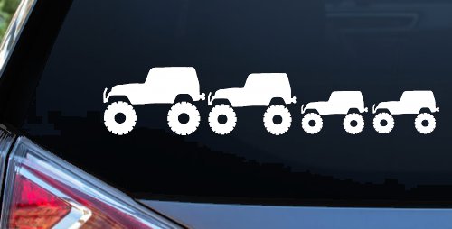 Jeep Stick Family With Two Kids Off Road Car or Truck Window Decal Sticker (White)