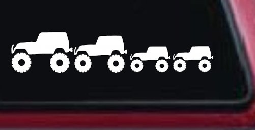 Jeep Stick Family With Two Kids Off Road Car or Truck Window Decal Sticker (White)