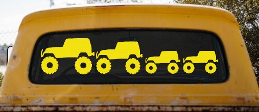 Jeep Stick Family With Two Kids Off Road Car or Truck Window Vinyl Decal Sticker (Yellow)