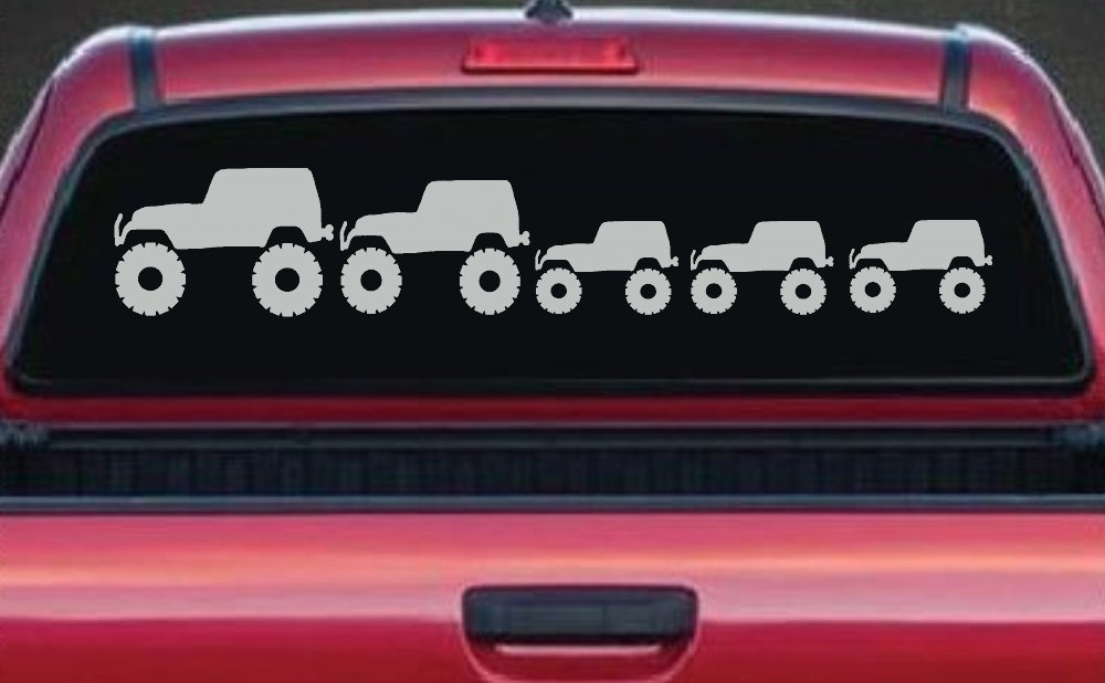 Jeep Stick Family With Three Kids Off Road Car or Truck Window Decal Sticker (Light Gray)