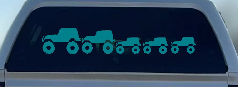 Jeep Stick Family With Three Kids Off Road Car or Truck Window Vinyl Decal Sticker (Turquoise Blue)