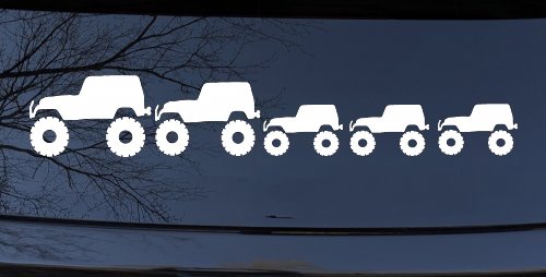 Jeep Stick Family With Three Kids Off Road Car or Truck Window Decal Sticker (White)