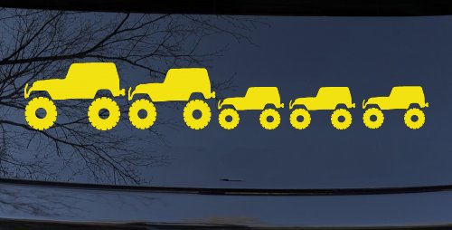 Jeep Stick Family With Three Kids Off Road Car or Truck Window Decal Sticker (Yellow)