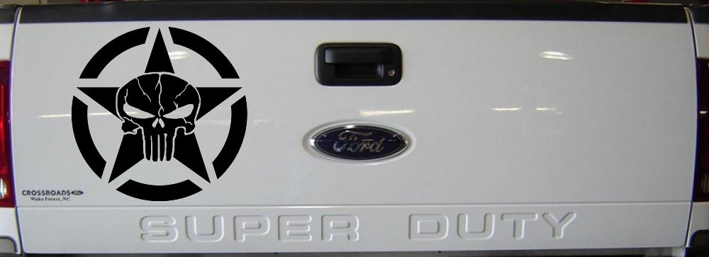 Military Jeep Star Segmented Cracked Punisher Skull Off Road Car or Truck Window Vinyl Decal Sticker (Black)