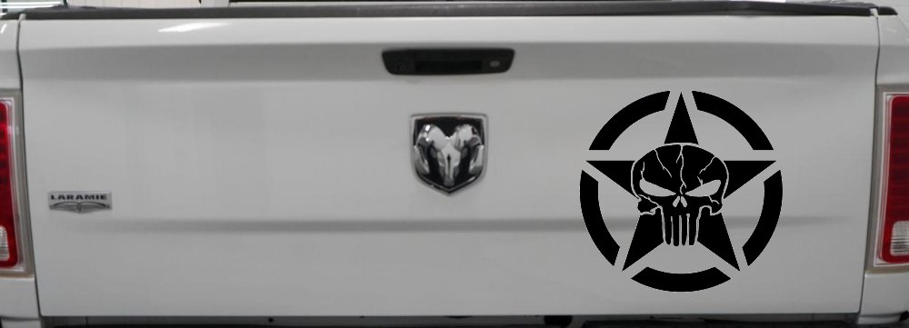 Military Jeep Star Segmented Cracked Punisher Skull Off Road Car or Truck Window Vinyl Decal Sticker (Black)