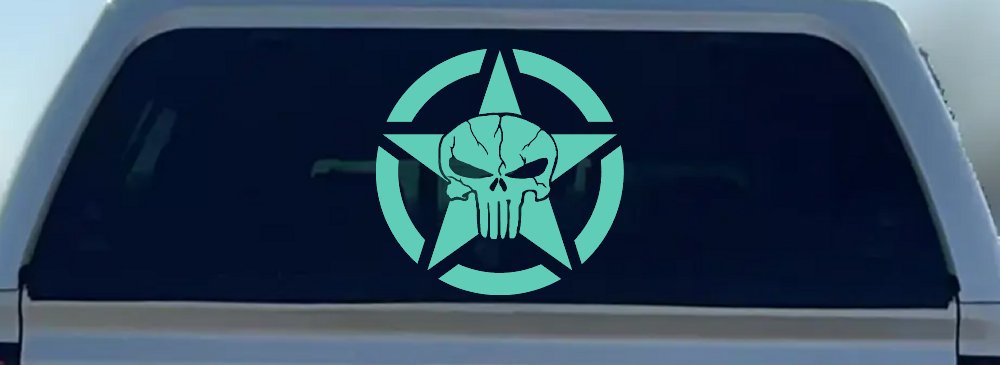 Military Jeep Star Segmented Cracked Punisher Skull Off Road Car or Truck Window Decal Sticker (Mint)