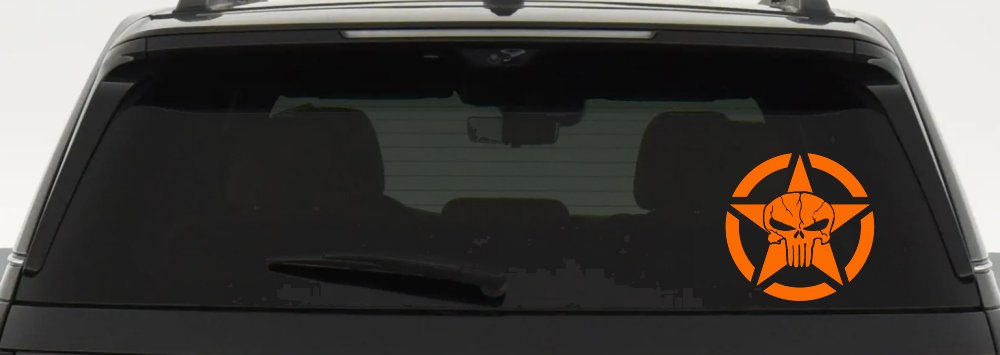 Military Jeep Star Segmented Cracked Punisher Skull Off Road Car or Truck Window Vinyl Decal Sticker (Orange)