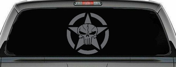 Military Jeep Star Segmented Cracked Punisher Skull Off Road Car or Truck Window Vinyl Decal Sticker (Silver)