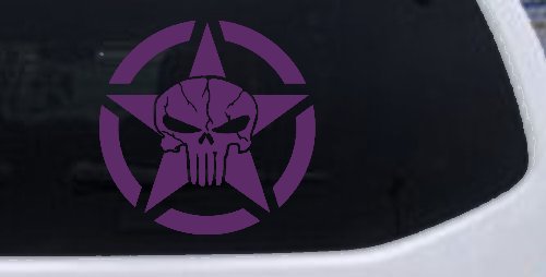Military Jeep Star Segmented Cracked Punisher Skull Off Road Car or Truck Window Decal Sticker (Violet)