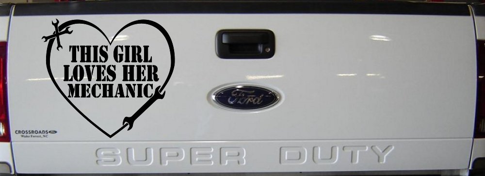 This Girl Loves Her Mechanic Car or Truck Window Decal Sticker (Black)
