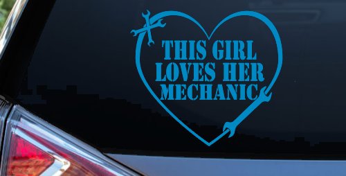 This Girl Loves Her Mechanic Car or Truck Window Decal Sticker (Blue)