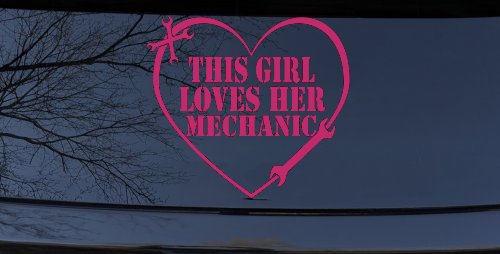 This Girl Loves Her Mechanic Car or Truck Window Decal Sticker (Hot Pink)