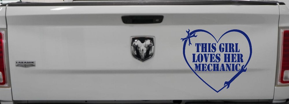 This Girl Loves Her Mechanic Car or Truck Window Vinyl Decal Sticker (Navy)