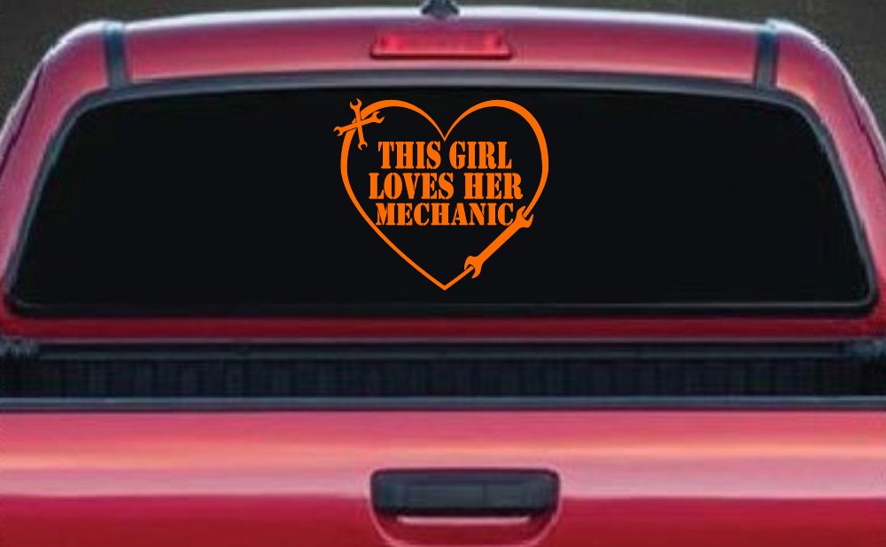 This Girl Loves Her Mechanic Car or Truck Window Decal Sticker (Orange)