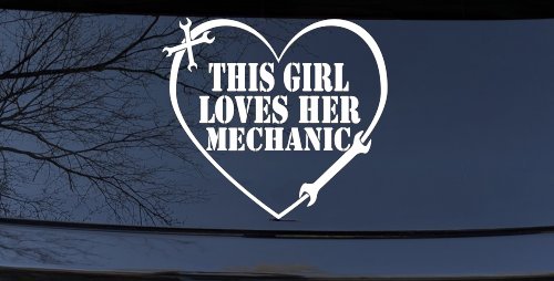 This Girl Loves Her Mechanic Car or Truck Window Decal Sticker (White)