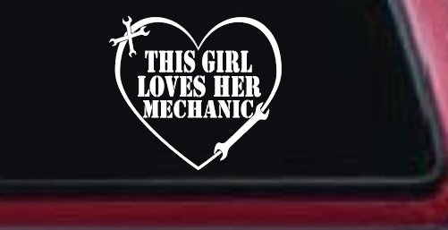 This Girl Loves Her Mechanic Car or Truck Window Vinyl Decal Sticker (White)