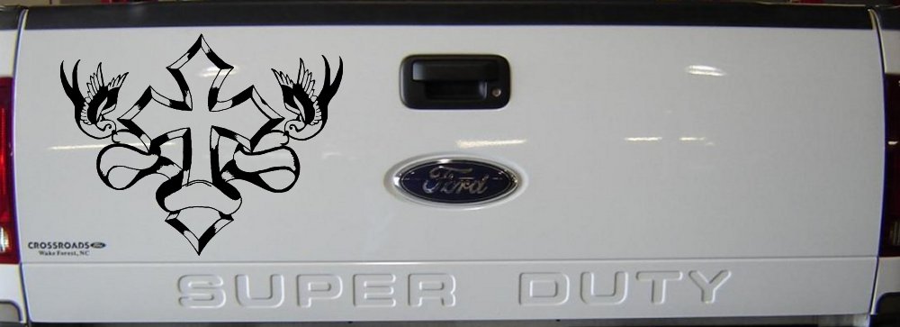 Cross With Doves Christian Car or Truck Window Vinyl Decal Sticker (Black)