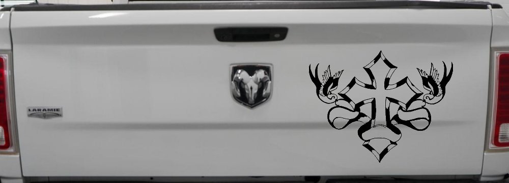 Cross With Doves Christian Car or Truck Window Vinyl Decal Sticker (Black)