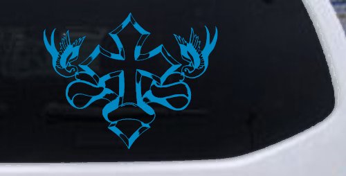 Cross With Doves Christian Car or Truck Window Decal Sticker (Blue)