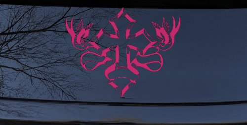 Cross With Doves Christian Car or Truck Window Decal Sticker (Hot Pink)