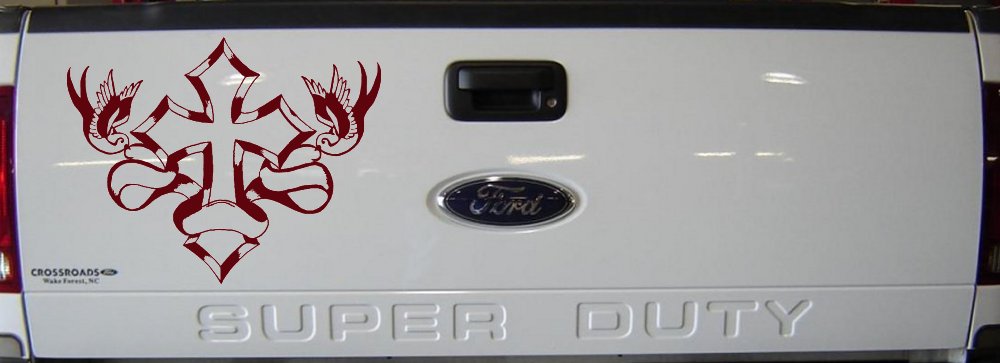 Cross With Doves Christian Car or Truck Window Decal Sticker (Purple Red)