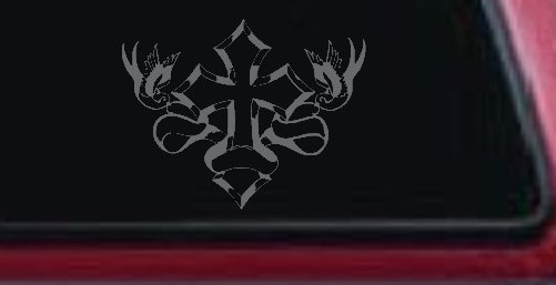Cross With Doves Christian Car or Truck Window Decal Sticker (Silver)