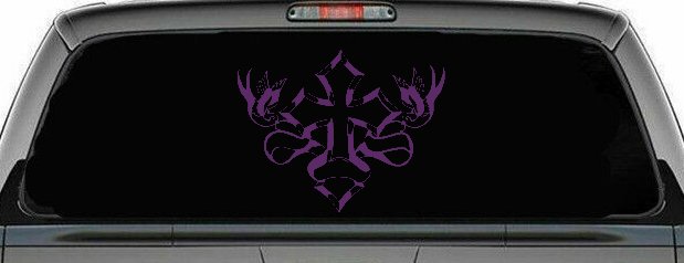 Cross With Doves Christian Car or Truck Window Decal Sticker (Violet)