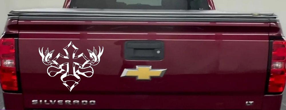 Cross With Doves Christian Car or Truck Window Decal Sticker (White)