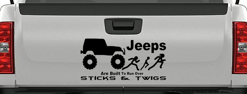 Jeep Running Over Stick Family Off Road Car or Truck Window Decal Sticker (Black)