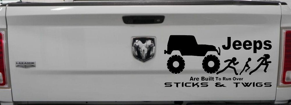 Jeep Running Over Stick Family Off Road Car or Truck Window Decal Sticker (Black)