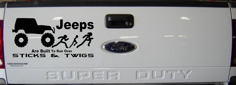 Jeep Running Over Stick Family Off Road Car or Truck Window Decal Sticker (Black)