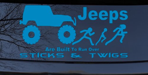 Jeep Running Over Stick Family Off Road Car or Truck Window Decal Sticker (Blue)