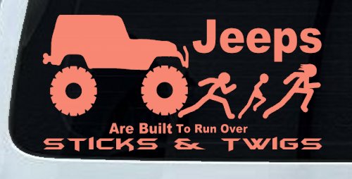 Jeep Running Over Stick Family Off Road Car or Truck Window Decal Sticker (Coral)