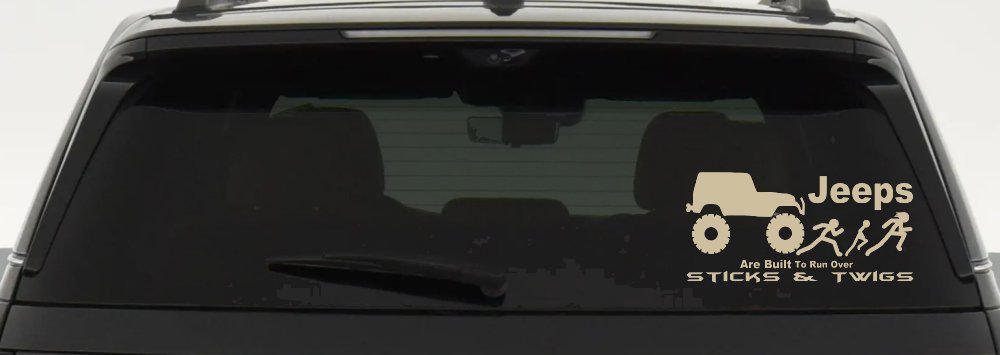 Jeep Running Over Stick Family Off Road Car or Truck Window Decal Sticker (Desert Sand)