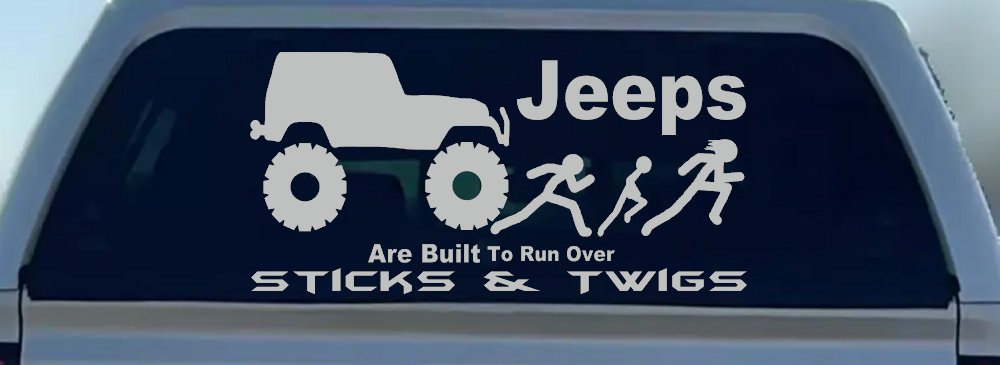 Jeep Running Over Stick Family Off Road Car or Truck Window Decal Sticker (Light Gray)