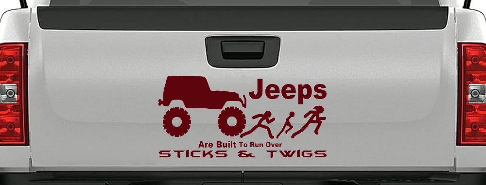 Jeep Running Over Stick Family Off Road Car or Truck Window Decal Sticker (Purple Red)