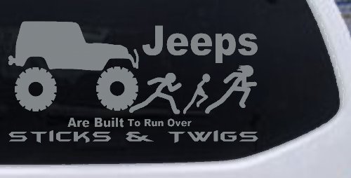 Jeep Running Over Stick Family Off Road Car or Truck Window Vinyl Decal Sticker (Telegrey)