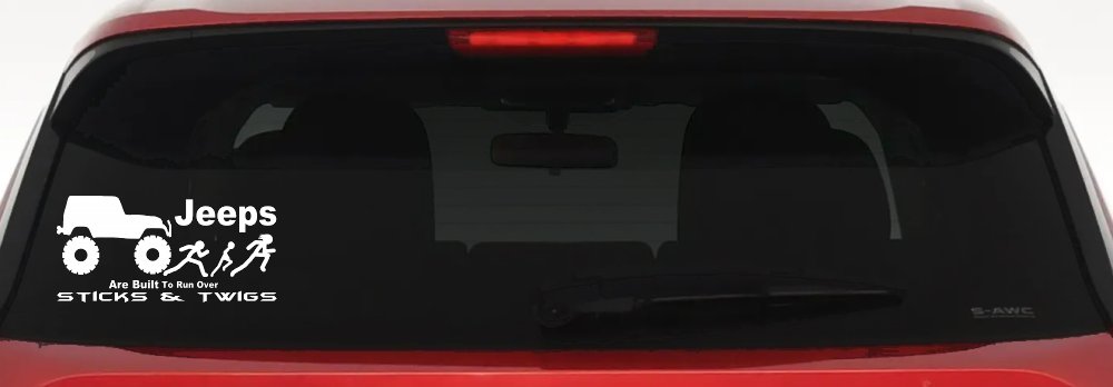 Jeep Running Over Stick Family Off Road Car or Truck Window Decal Sticker (White)