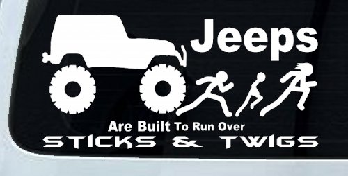 Jeep Running Over Stick Family Off Road Car or Truck Window Vinyl Decal Sticker (White)