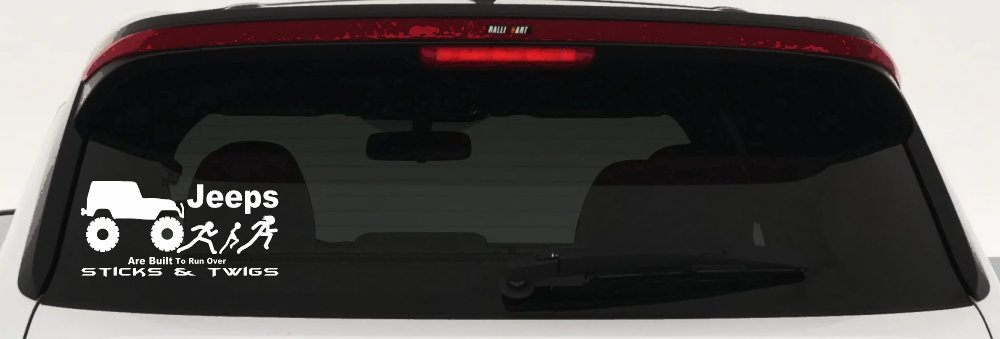 Jeep Running Over Stick Family Off Road Car or Truck Window Vinyl Decal Sticker (White)