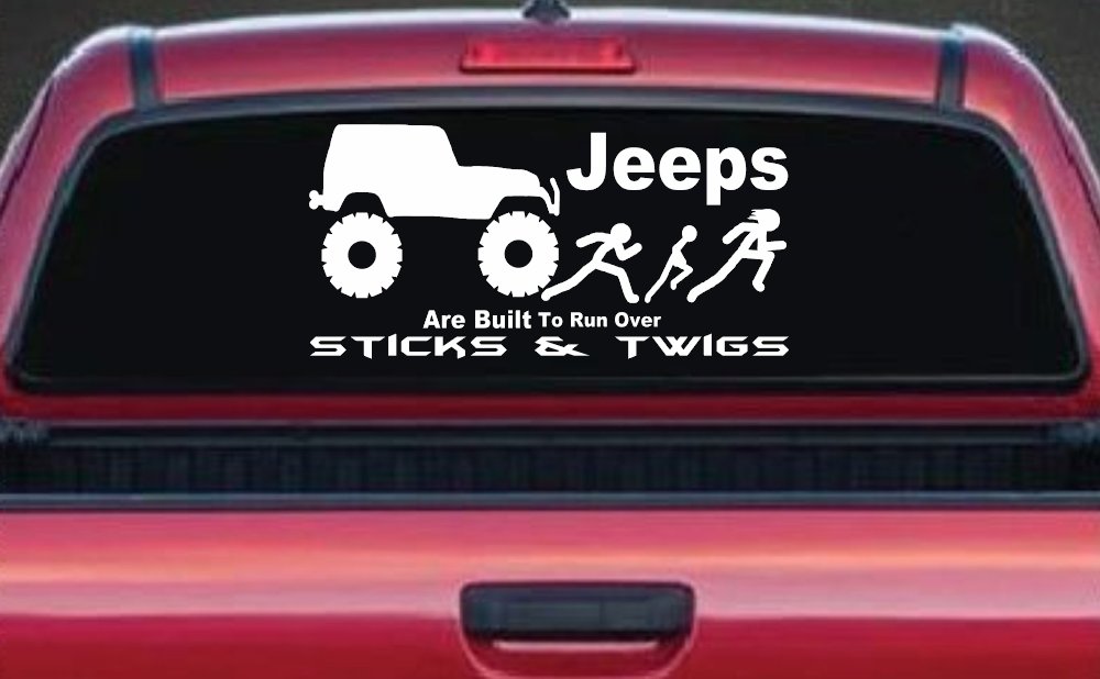 Jeep Running Over Stick Family Off Road Car or Truck Window Vinyl Decal Sticker (White)