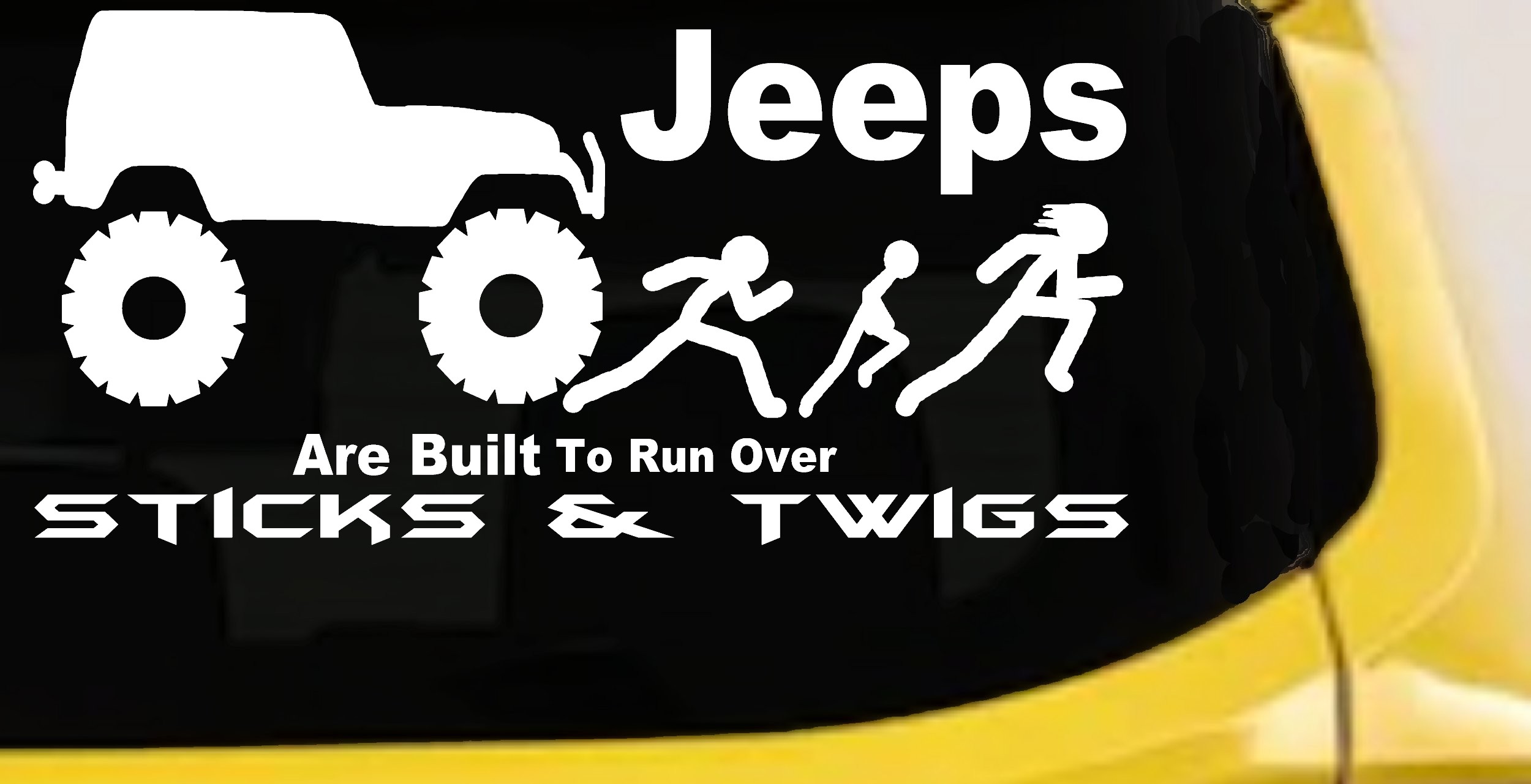 Jeep Running Over Stick Family Off Road Car or Truck Window Vinyl Decal Sticker (White)