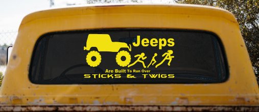 Jeep Running Over Stick Family Off Road Car or Truck Window Decal Sticker (Yellow)