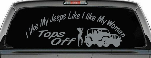 I lIke My Jeeps and Women Tops Off Off Road Car or Truck Window Decal Sticker (Telegrey)
