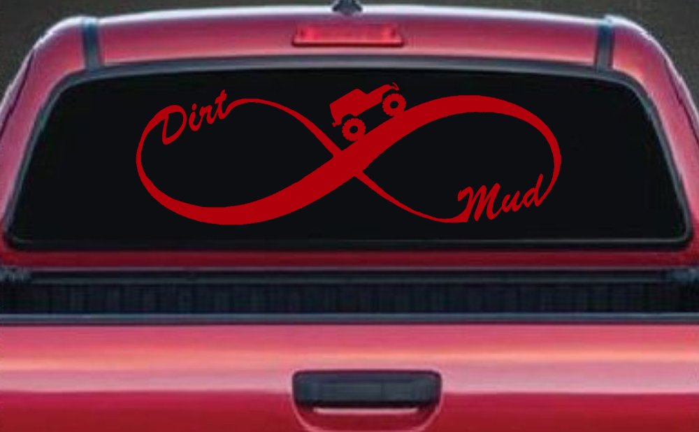 Jeep Infinity Sign with Dirt and mud Off Road Car or Truck Window Decal Sticker (Red)