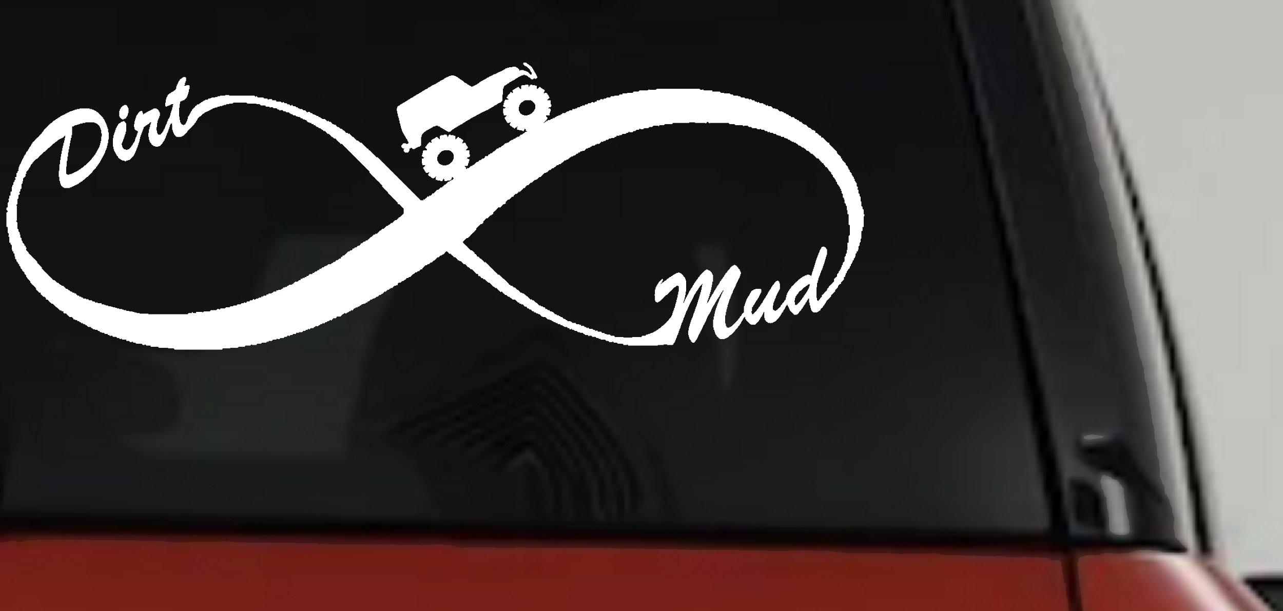 Jeep Infinity Sign with Dirt and mud Off Road Car or Truck Window Vinyl Decal Sticker (White)